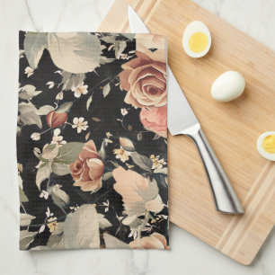 Paño De Cocina Patrón floral negro elegante y moderno