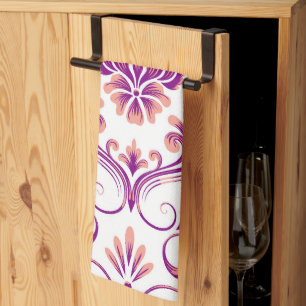 Paño De Cocina Patrón floral Peach y Purple Damask Elegante