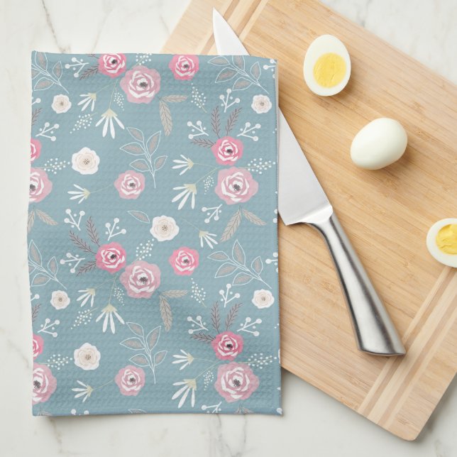 Paño De Cocina Patrón floral retro. (Doblado Cuarto)