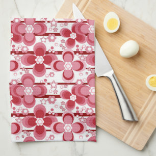 Paño De Cocina Patrón floral rojo y blanco