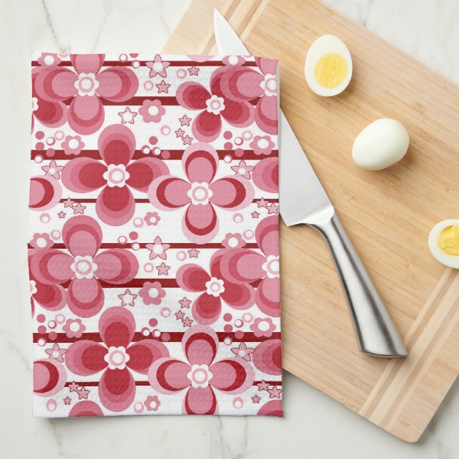 Paño De Cocina Patrón floral rojo y blanco (Doblado Cuarto)