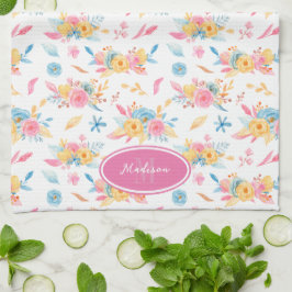 Paño De Cocina Patrón floral rosa bonito monogramado