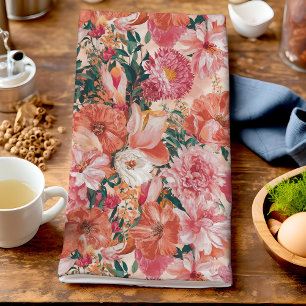 Paño De Cocina Patrón floral rosado naranja