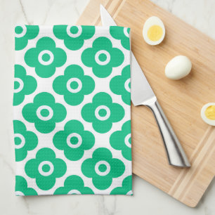 Paño De Cocina Patrón floral simple verde y blanco retro