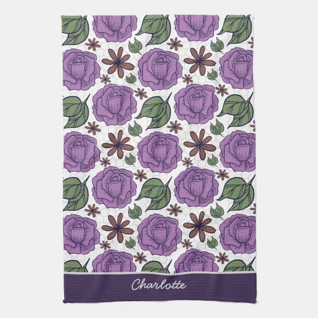Paño De Cocina Patrón floral sin fisuras morado personalizado (Vertical)