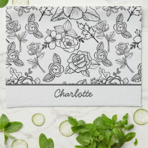 Paño De Cocina Patrón floral transparente personalizado en blanco