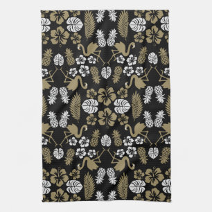 Paño De Cocina Patrón floral tropical dorado