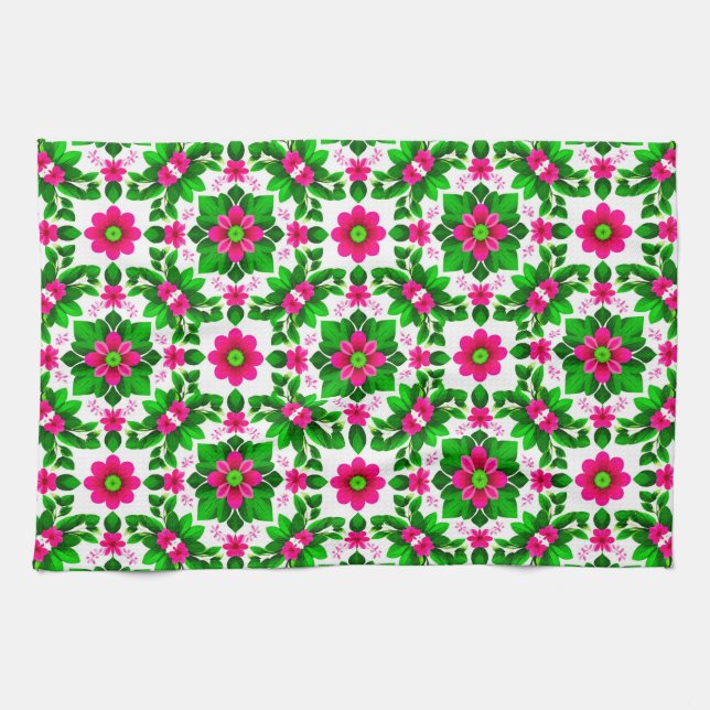 Paño De Cocina Patrón floral tropical vibrante (Horizontal)