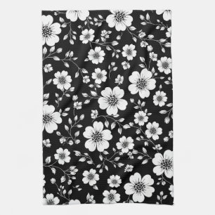Paño De Cocina Patrón floral vintage blanco y negro sin fisuras (