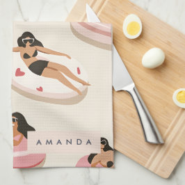 Paño De Cocina Patrón flotante de piscina de verano personalizado