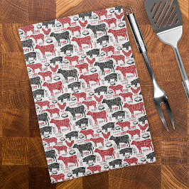 Paño De Cocina Patrón fresco de la granja de carniceros retro BBQ
