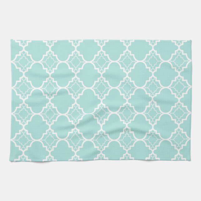 Paño De Cocina Patrón geométrico Aqua Blue Quatrefoil (Horizontal)