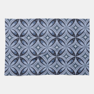 Paño De Cocina Patrón geométrico azul estilo retro