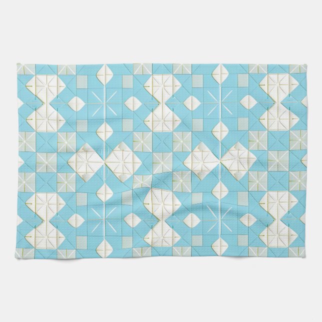 Paño De Cocina Patrón geométrico azul y blanco (Horizontal)