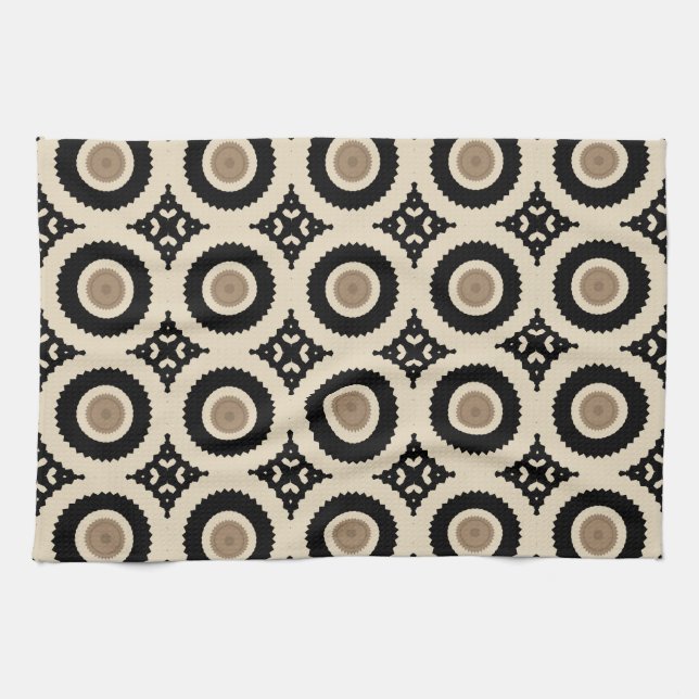 Paño De Cocina Patrón geométrico Boho Moda Negro y Beige (Horizontal)
