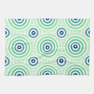 Paño De Cocina Patrón geométrico circular retro en verde y azul