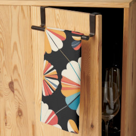Paño De Cocina Patrón geométrico de flores de arcoíris negro retr