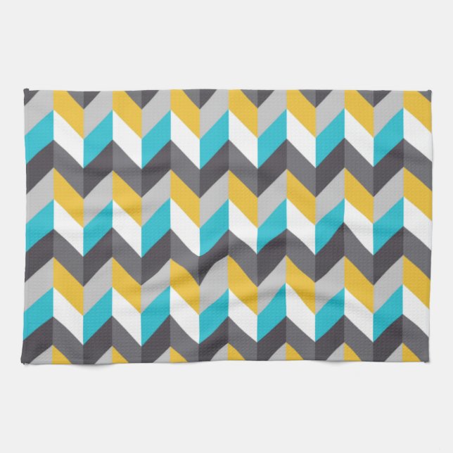 Paño De Cocina Patrón geométrico de gris amarillo azul estilizado (Horizontal)