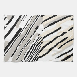 Paño De Cocina Patrón geométrico de rayas negras, blancas y grise