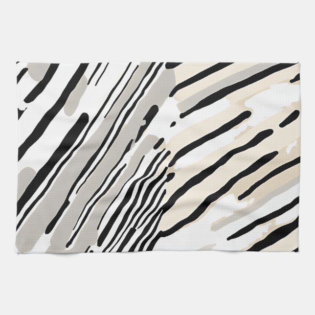 Paño De Cocina Patrón geométrico de rayas negras, blancas y grise (Horizontal)