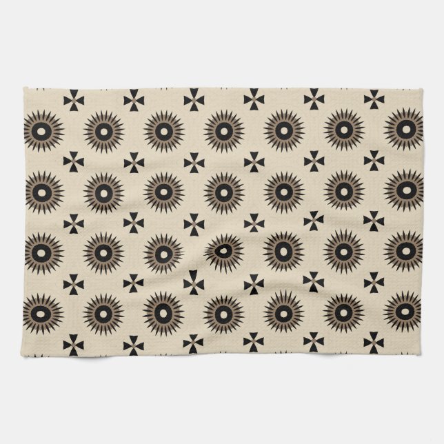 Paño De Cocina Patrón geométrico elegante negro y beige de bonito (Horizontal)