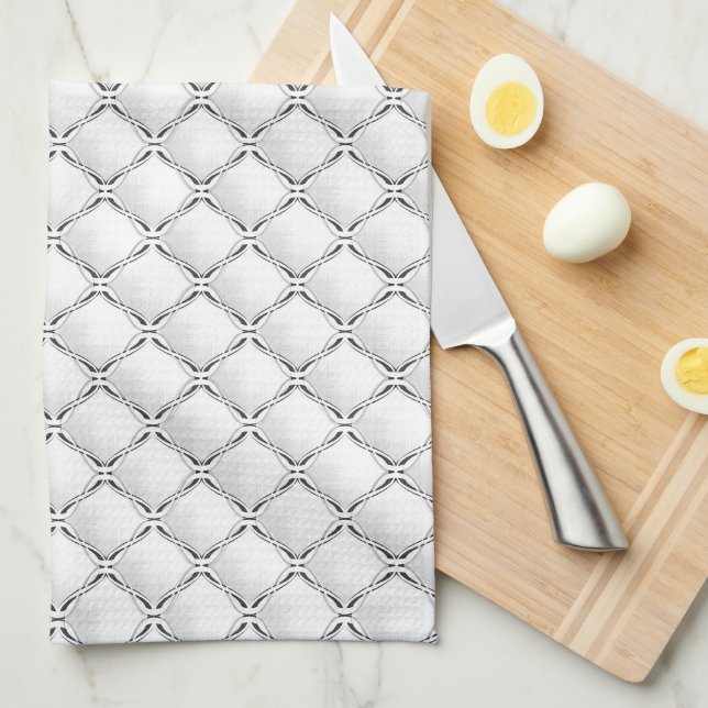 Paño De Cocina Patrón geométrico en blanco y negro. (Doblado Cuarto)
