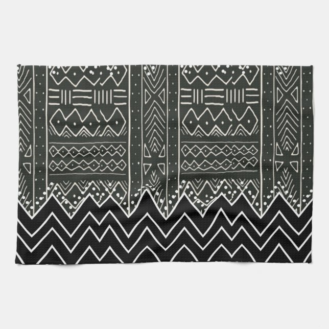 Paño De Cocina Patrón geométrico en blanco y negro (Horizontal)