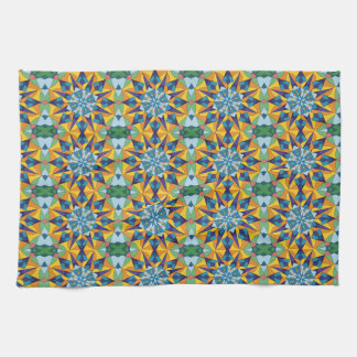 Paño De Cocina Patrón geométrico fractal azul y amarillo