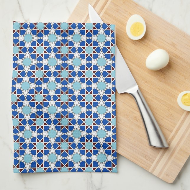 Paño De Cocina Patrón geométrico marroquí azul islámico (Doblado Cuarto)