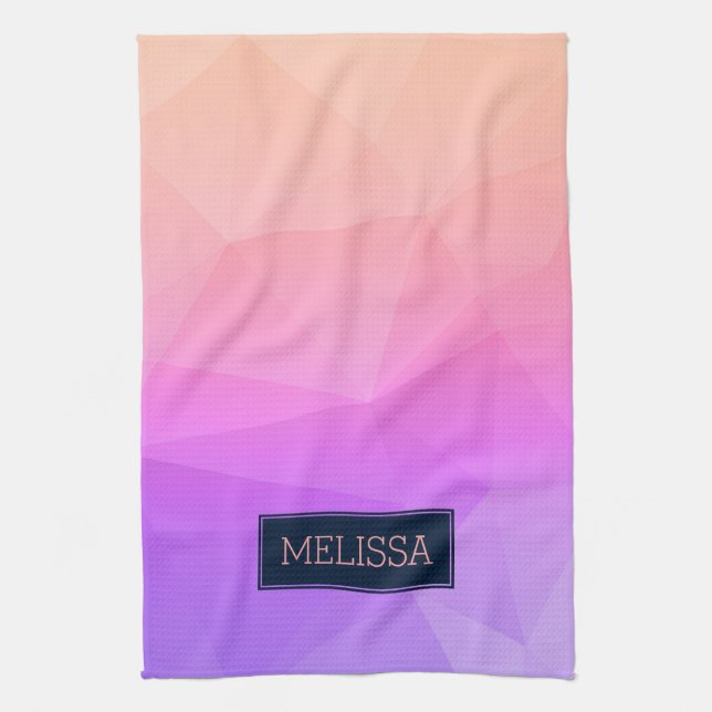 Paño De Cocina Patrón Geométrico Moderno Monogramado Púrpura y Ro (Vertical)
