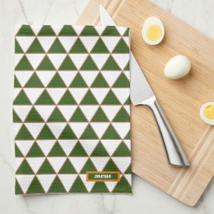 Paño De Cocina Patrón geométrico monograma verde y blanco moderno