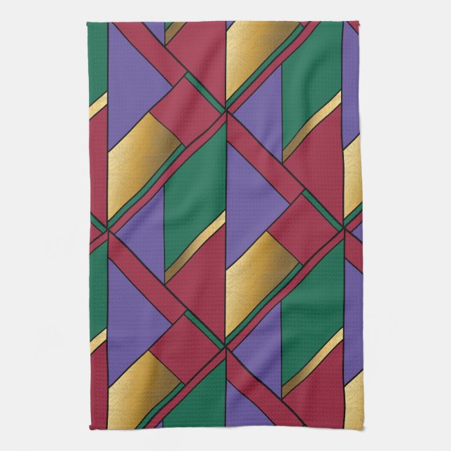 Paño De Cocina Patrón geométrico oro Púrpura rojo verde (Vertical)