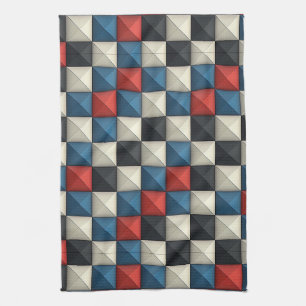 Paño De Cocina Patrón geométrico piramidal 3D - Rojo, Azul y Crem