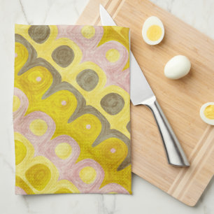 Paño De Cocina Patrón geométrico retro en amarillo y rosa
