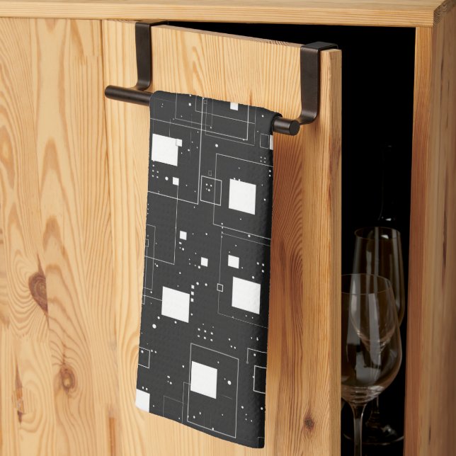 Paño De Cocina Patrón geométrico retro negro y blanco (Pliegue de tercios)