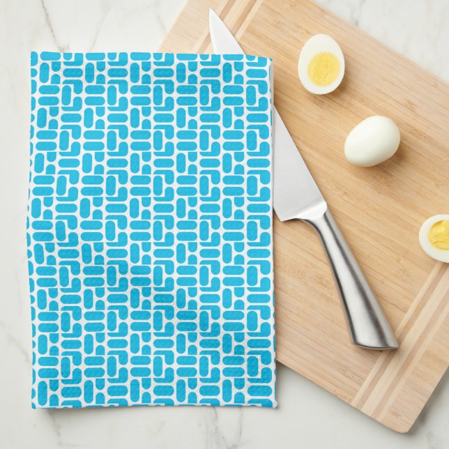 Paño De Cocina patrón geométrico turquesa y blanco (Doblado Cuarto)