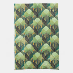 Paño De Cocina Patrón geométrico vintage verde tono tierra