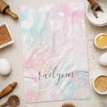 Paño De Cocina Patrón Girly del Purpurina rosa de Glam Pastel<br><div class="desc">Personalice fácilmente este patrón purpurina de bokeh de color rosa con su nombre personalizado y/o monograma.</div>