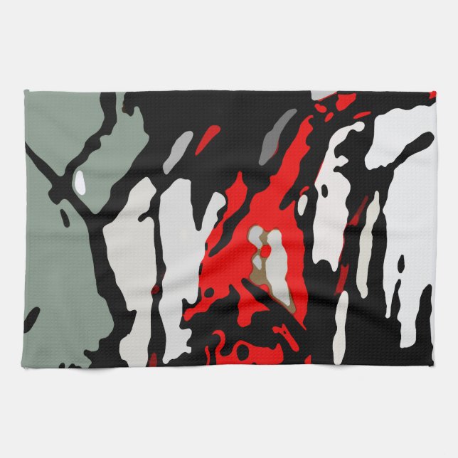 Paño De Cocina Patrón gris turquesa rojo negro (Horizontal)