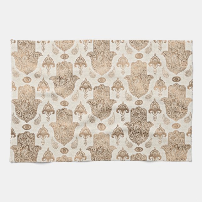 Paño De Cocina Patrón Hamsa Pastel Gold (Horizontal)
