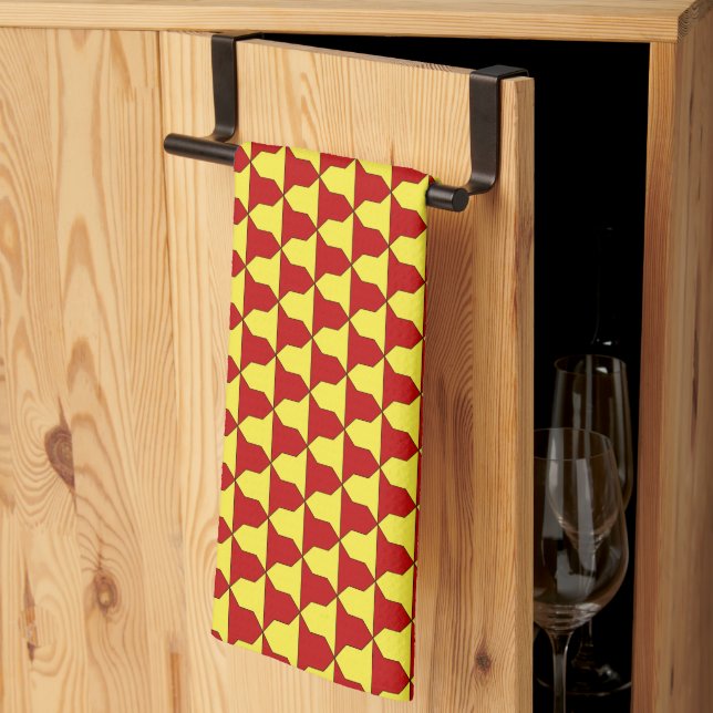 Paño De Cocina Patrón heráldico de Ferrer rojo amarillo mediterrá (Pliegue de tercios)