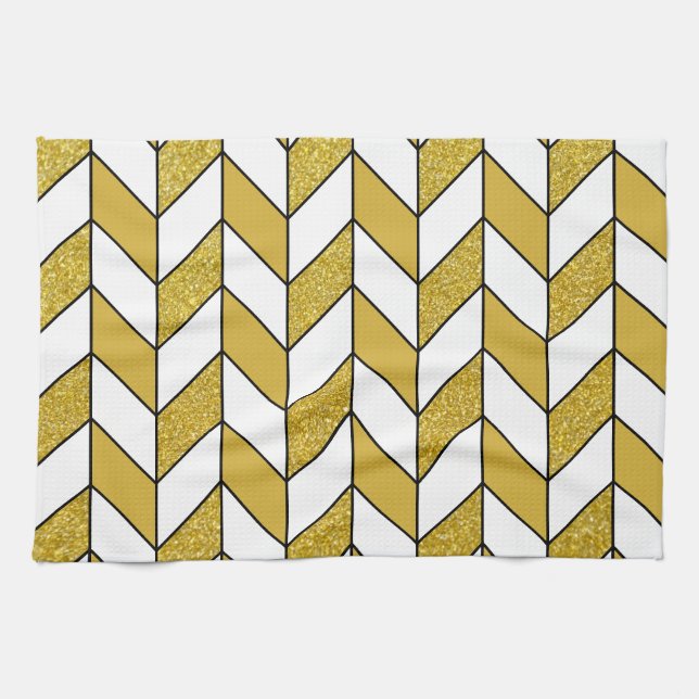 Paño De Cocina Patrón Herringbone Chevron, Purpurina de oro moder (Horizontal)