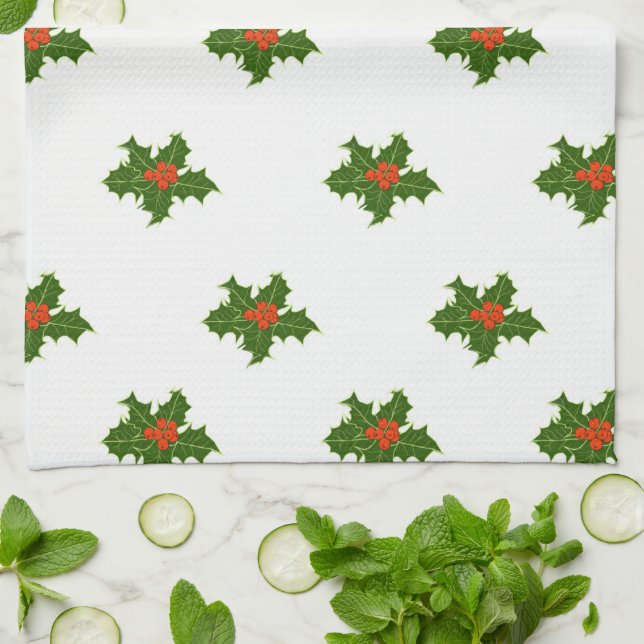 Paño De Cocina Patrón Holly de navidades (Doblado)