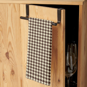 Paño De Cocina Patrón Houndstoth de marfil marrón clásico