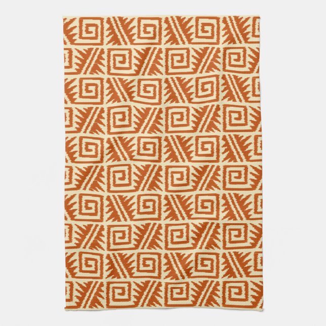 Paño De Cocina Patrón Ikat Aztec - Mandarín y Naranja ligero (Vertical)