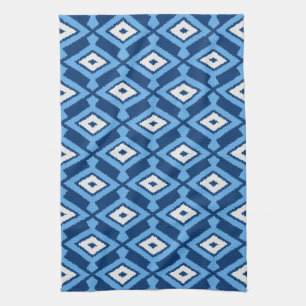 Paño De Cocina Patrón Ikat, azul índigo y denim