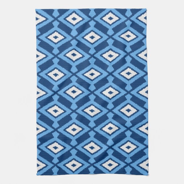 Paño De Cocina Patrón Ikat, azul índigo y denim (Vertical)