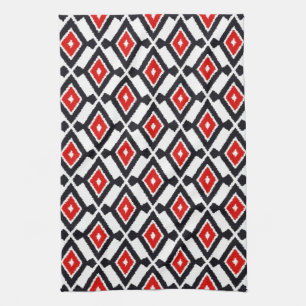 Paño De Cocina Patrón Ikat - rojo oscuro, negro y blanco