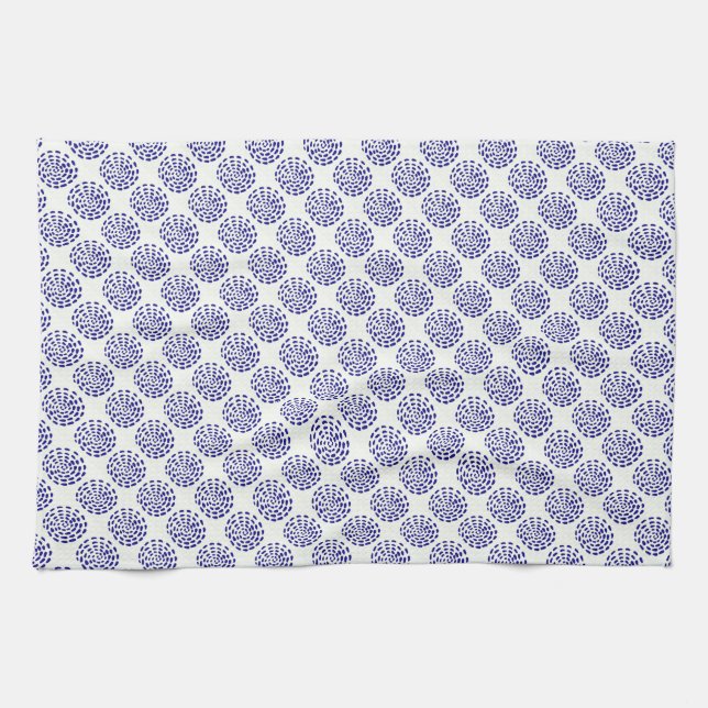 Paño De Cocina Patrón índigo de círculo a rayas azul oscuro en bl (Horizontal)