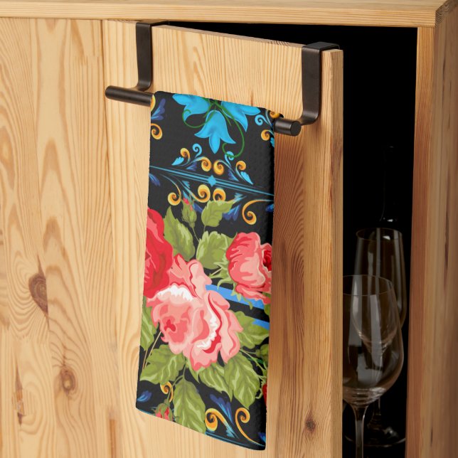 Paño De Cocina Patrón italiano, siciliano, floral, mayólico   (Pliegue de tercios)